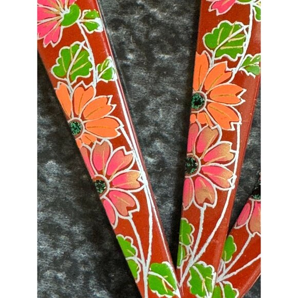 Vtg Japanese Kanzashi Hair Stick  Brown Painted 3 \